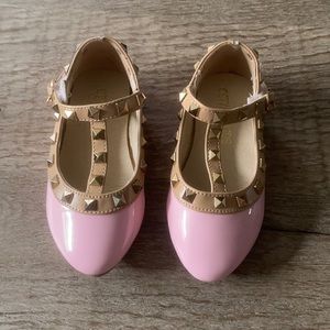 Pink patent leather and tan “Valentino” toddler shoes size 24 toddler 7.5